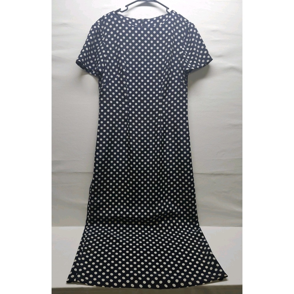 Womens Navy & White Polka Dot Short Sleeve Maxi Dress Spring Basic Coquette